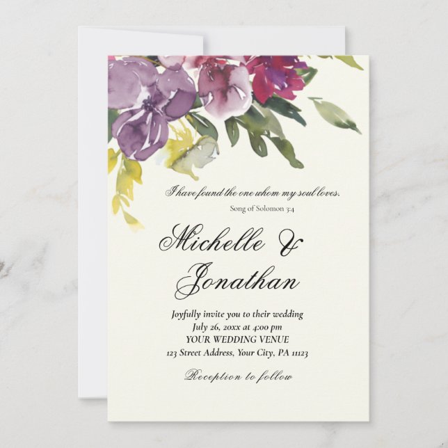 Invitation Purple Lavender Simple Floral Mariage chrétien (Devant)