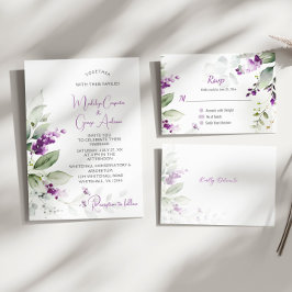 Invitation Purple Lavender Stems Mariage verdoyant