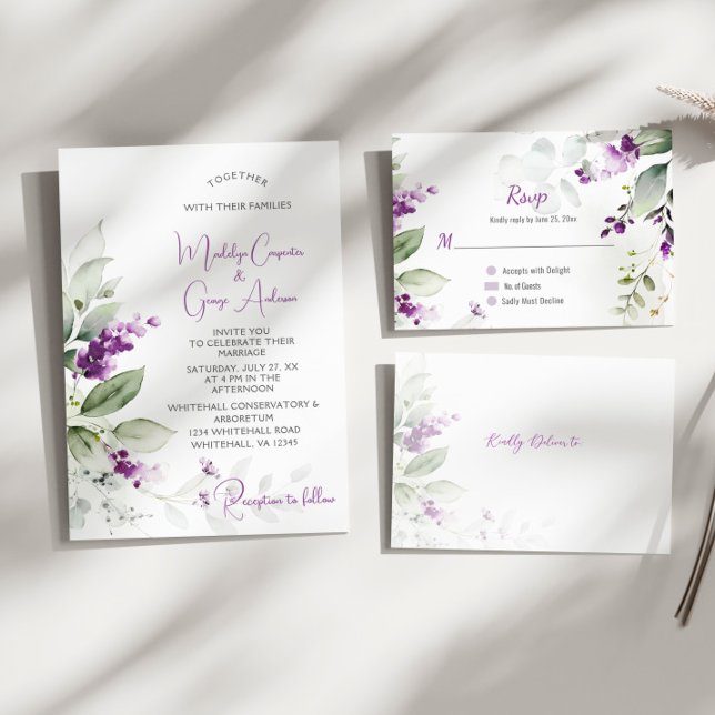 Invitation Purple Lavender Stems Mariage verdoyant (Créateur téléchargé)