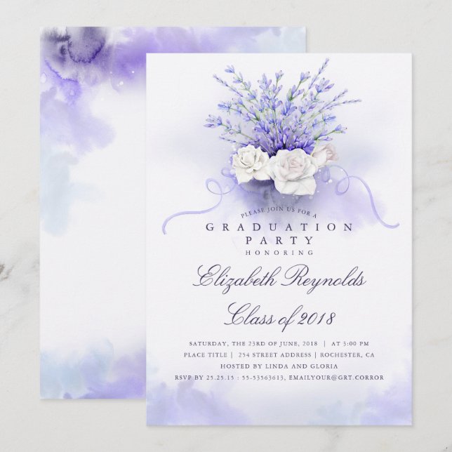 Invitation Purple Lavenders Graduation Party (Devant / Derrière)