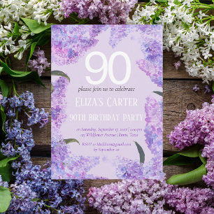 Invitation Purple Lilac 90ème Floral Elégant Anniversaire