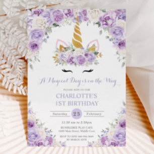 Invitation Purple Lilac Blanc Floral Unicorne 1er 2e Annivers