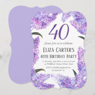 Invitation Purple Lilac Fleurs 40e anniversaire Quarante élég