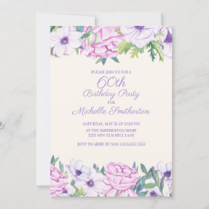 Invitation Purple Lilac Fleurs 60e fête d'anniversaire
