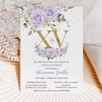 Purple Lilac Floral Gold XV Quinceañera Quince 15
