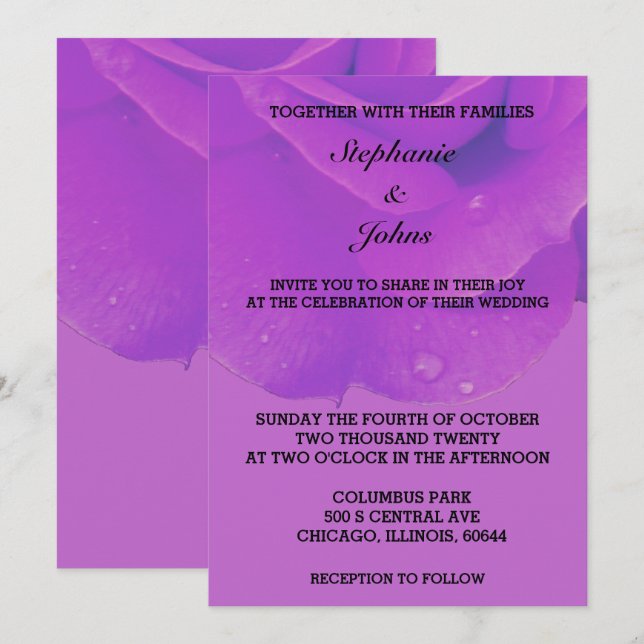 Invitation Purple Lilac Floral Rose Élégant Mariage Artsy (Devant / Derrière)