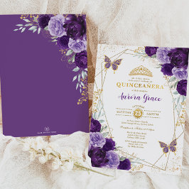 Invitation Purple Lilac Quinceañera Gold Tiara Géométrique