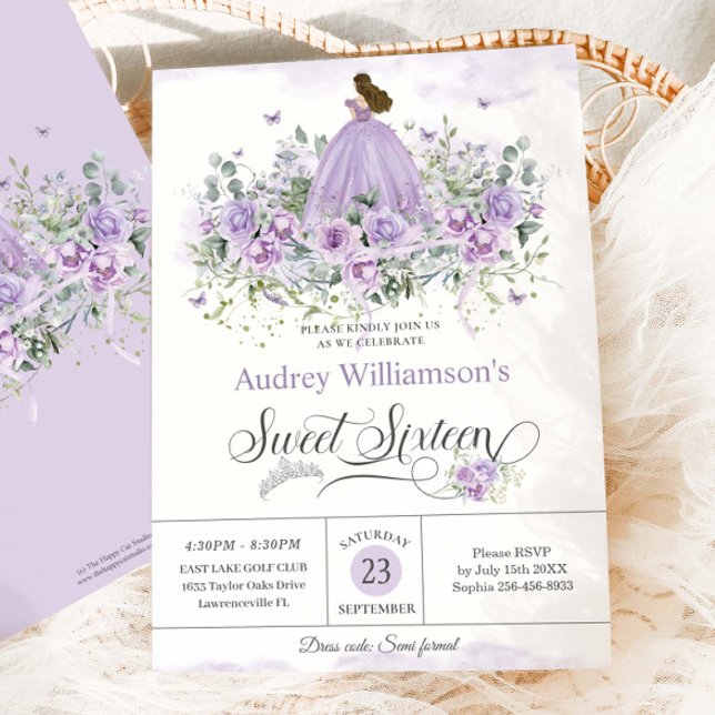 Invitation Purple Lilac Sweet sixteen Floral 16e anniversaire (Créateur téléchargé)