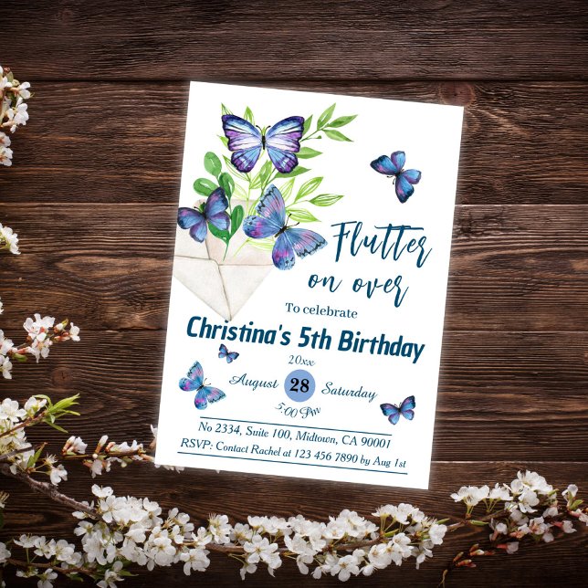 Invitation Purple lilas & papillon bleu thème 5e anniversaire (Créateur téléchargé)