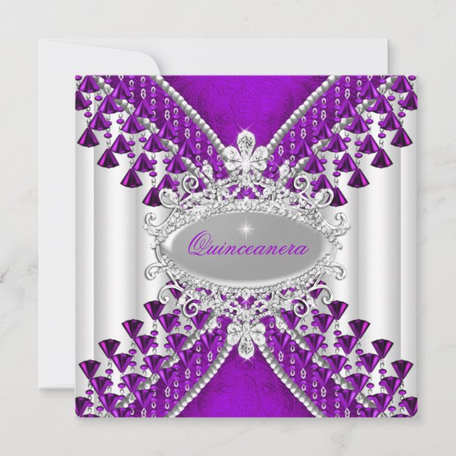Invitation Purple Magenta White Quinceanera fête d'anniversai (Devant)