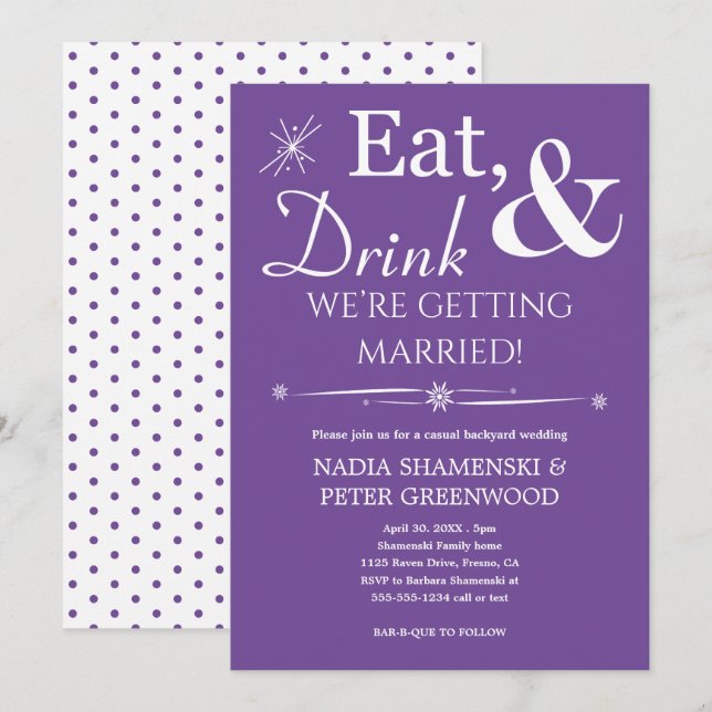 Invitation Purple Manger Boire Se Marier Jardin Mariage (Devant / Derrière)