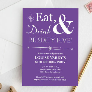 Invitation Purple mangez Boire Soixante-cinq 65e anniversaire