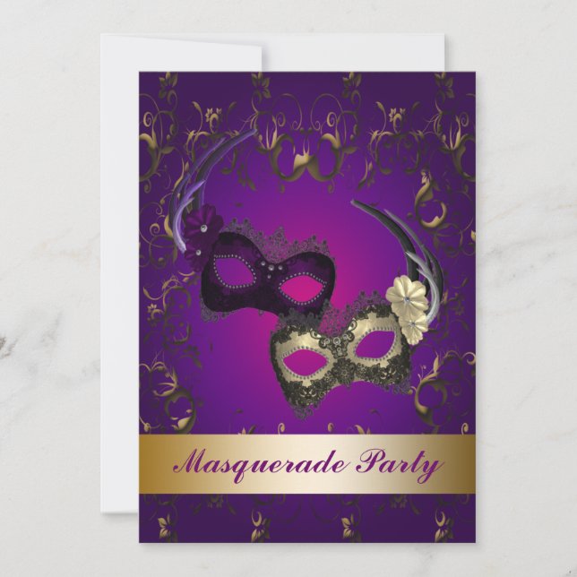 Invitation Purple Mardi Gras Masque Masquerade Party Invitati (Devant)