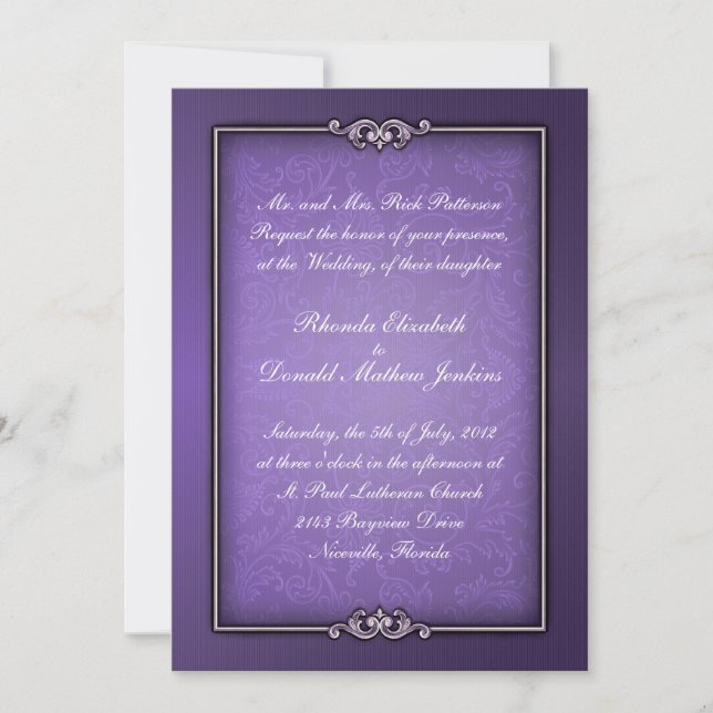 Invitation Purple Mariage damassé (Devant)