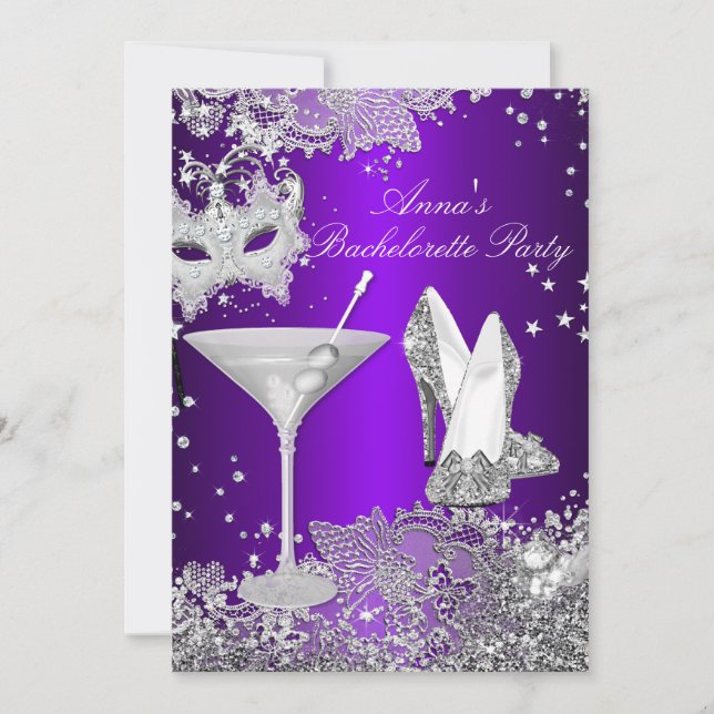 Invitation Purple Masque & Bijoux Dentelle Bachelorette (Devant)