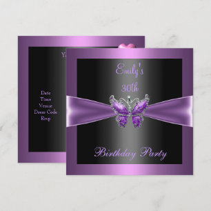 Invitation Purple Mauve Black Butterfly 30e fête d'anniversai