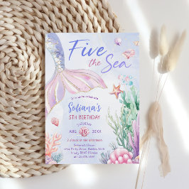 Invitation Purple Mermaid 5th Birthday Five the Sea 