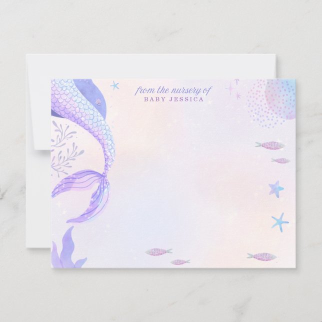 Invitation Purple Mermaid Nursery Note Card (Devant)