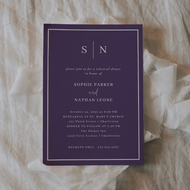 Invitation Purple minimal et chic | Dîner de répétition éléga (A colorful yet elegant choice in purple for your wedding rehearsal dinner invitations)