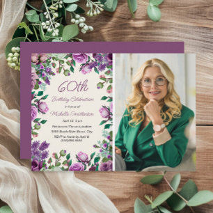 Invitation Purple Mint Green Floral 60e anniversaire Photo