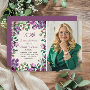 Invitation Purple Mint Green Floral 70e anniversaire Photo