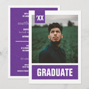Invitation Purple Modern Textured Photo Graduation