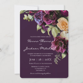 Invitation Purple Moody foncé Élégant Mariage floral