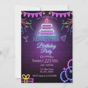 INVITATION PURPLE NEON GLOW DANS LA PARTIE D'ANNIVERSAIRE SOM