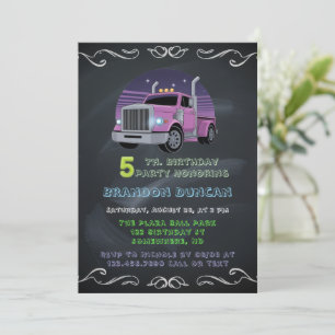 Invitation Purple Neon Trucks 5e anniversaire fête