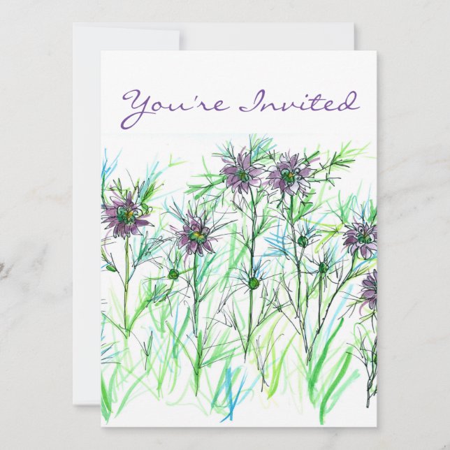 Invitation Purple Nigella Fête des mariées d'aquarelle (Devant)