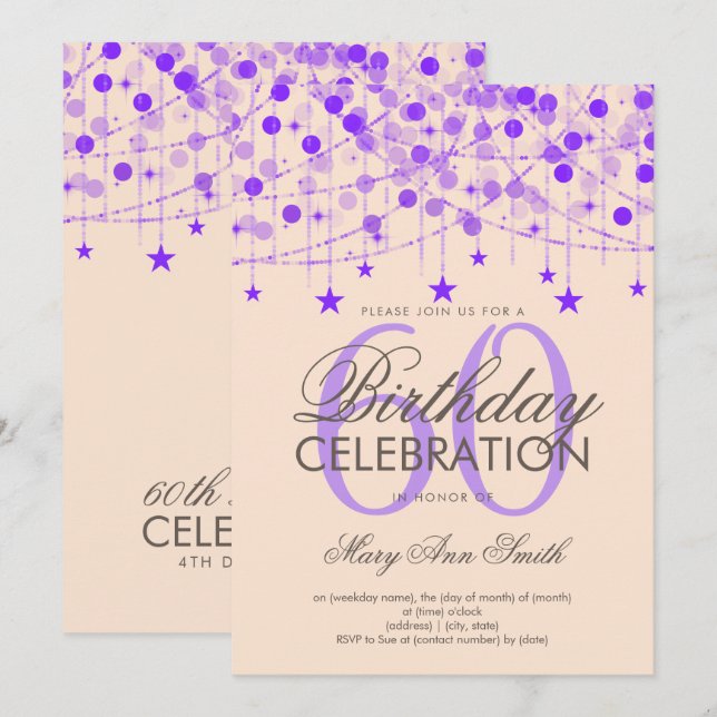 Invitation Purple N'Importe Quel Âge Anniversaire Chaîne Lumi (Devant / Derrière)