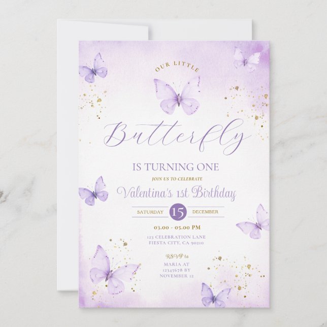 Invitation Purple Notre Petit Papillon tourne un Or (Devant)