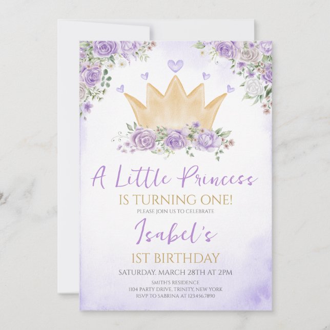 Invitation Purple Notre Petite Princesse Anniversaire (Devant)
