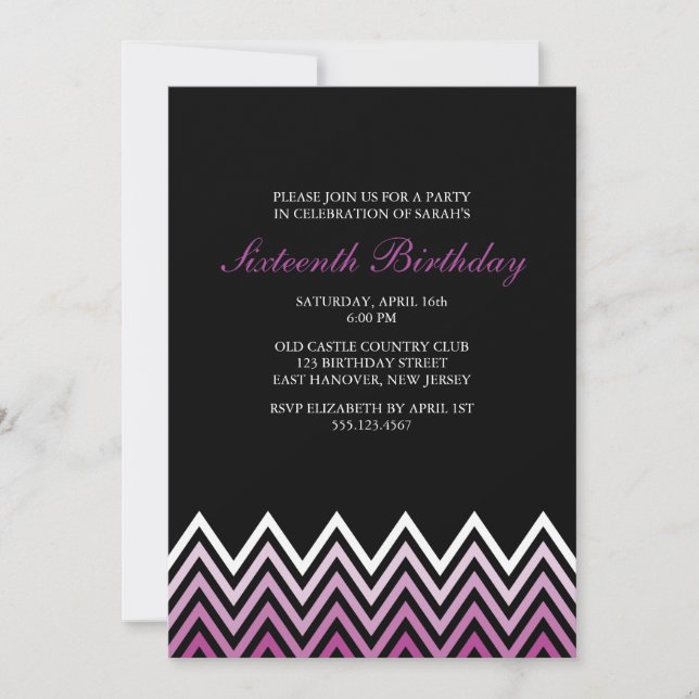 Invitation Purple Ombre Chevrons Anniversaire (Devant)