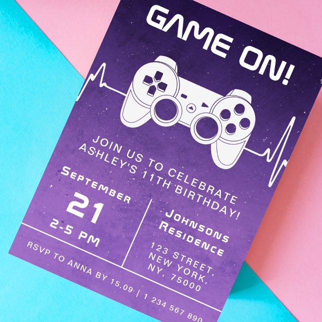Invitation Purple Ombre jeu vidéo Gamer Anniversaire de enfan (Créateur téléchargé)