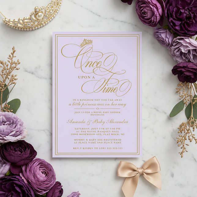 Invitation Purple Once Upon A Time Princess Baby Shower (Purple and Gold Princess Baby Shower Invitation | Once Upon a Time Baby Shower Invite)