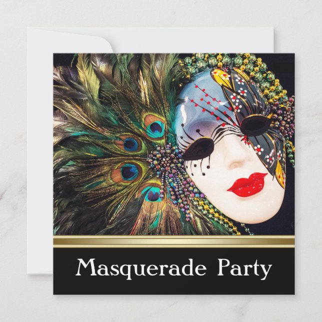 Invitation Purple or Peacock Plumes Masquerade Party (Devant)