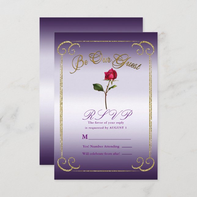 Invitation Purple & Or Rose Rouge Beauté Mariage RSVP Réponse (Devant / Derrière)