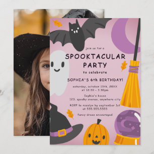Invitation Purple Orange Cute Photo Halloween Anniversaire de