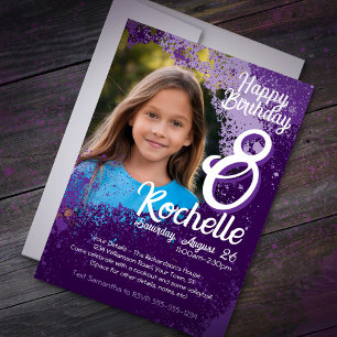 Invitation Purple Paint Splatter Photo 8e anniversaire Invita