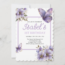 Purple papillon premier anniversaire, fleurs Invit