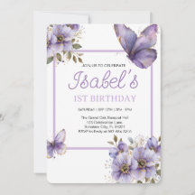 Purple papillon premier anniversaire, fleurs Invit