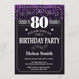 Invitation Purple Parties scintillant 80e anniversaire Invita