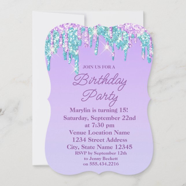 INVITATION PURPLE PARTIES SCINTILLANT DRIP ÉLÉGANTE INVITATIO (Devant)