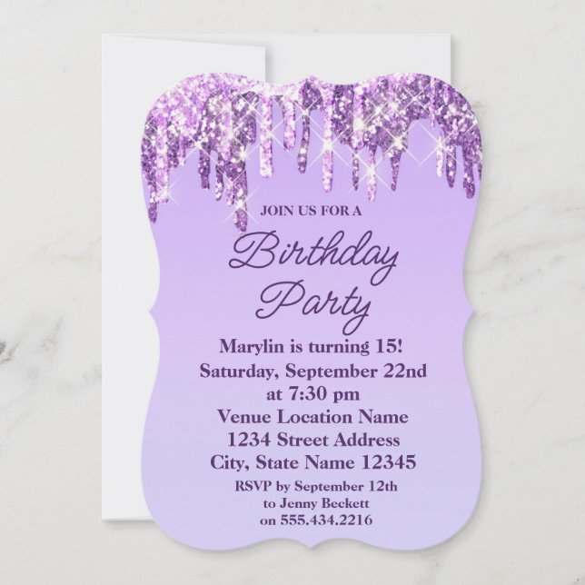 INVITATION PURPLE PARTIES SCINTILLANT DRIP ÉLÉGANTE INVITATIO (Devant)