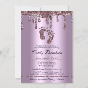 Invitation Purple Parties scintillant Drip Luxury Baby Pieds 