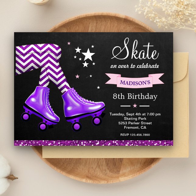 Invitation Purple Parties scintillant Girls Roller Patinage A (Créateur téléchargé)