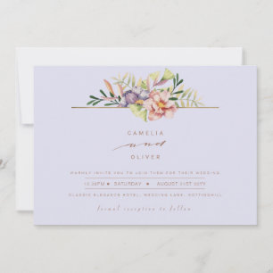 Invitation Purple Peach Summer Floral Wedding Inviter QR Code