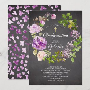 Invitation Purple Peonies Floral Wreath Confirmation