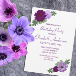 Invitation Purple Peony Floral fête d'anniversaire